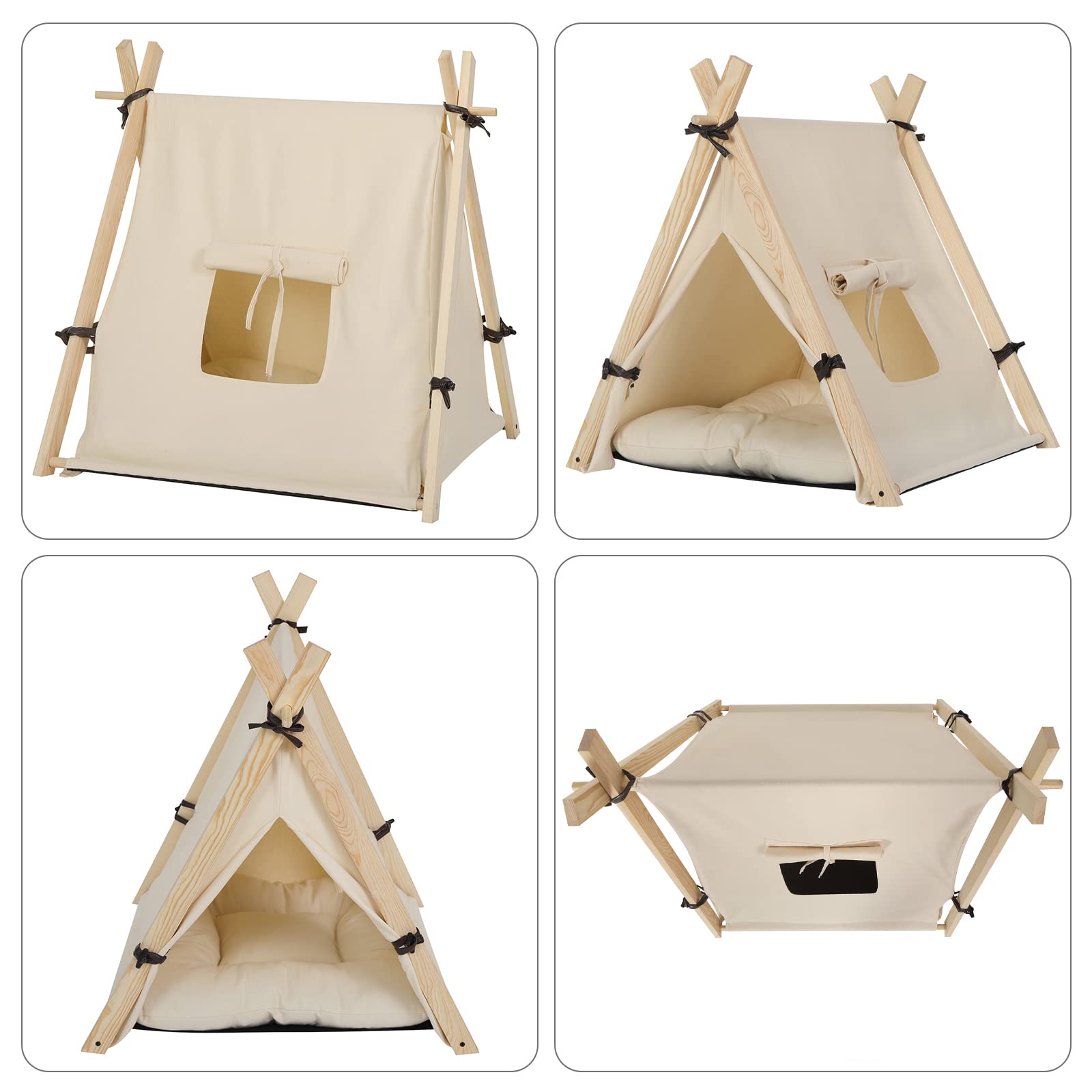 EUGAD Tienda para Mascotas con Cama para Perros Gatos 60x60x70cm Tienda de Lona Lavable Casa para Mascotas con Cojín Suave y Extraíble Montaje Fácil con Soportes de Madera Blanco 0023GD