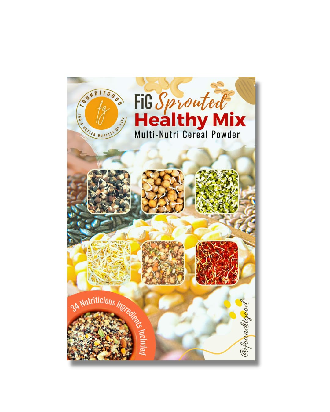FiG Sprouted Healthy Mix (Sattu Mavu) – Multi-Nutri Cereal Powder with 34 Naturally Nutritious Ingredients. Super Food & Nutritional Supplement with No Preservatives-image-28