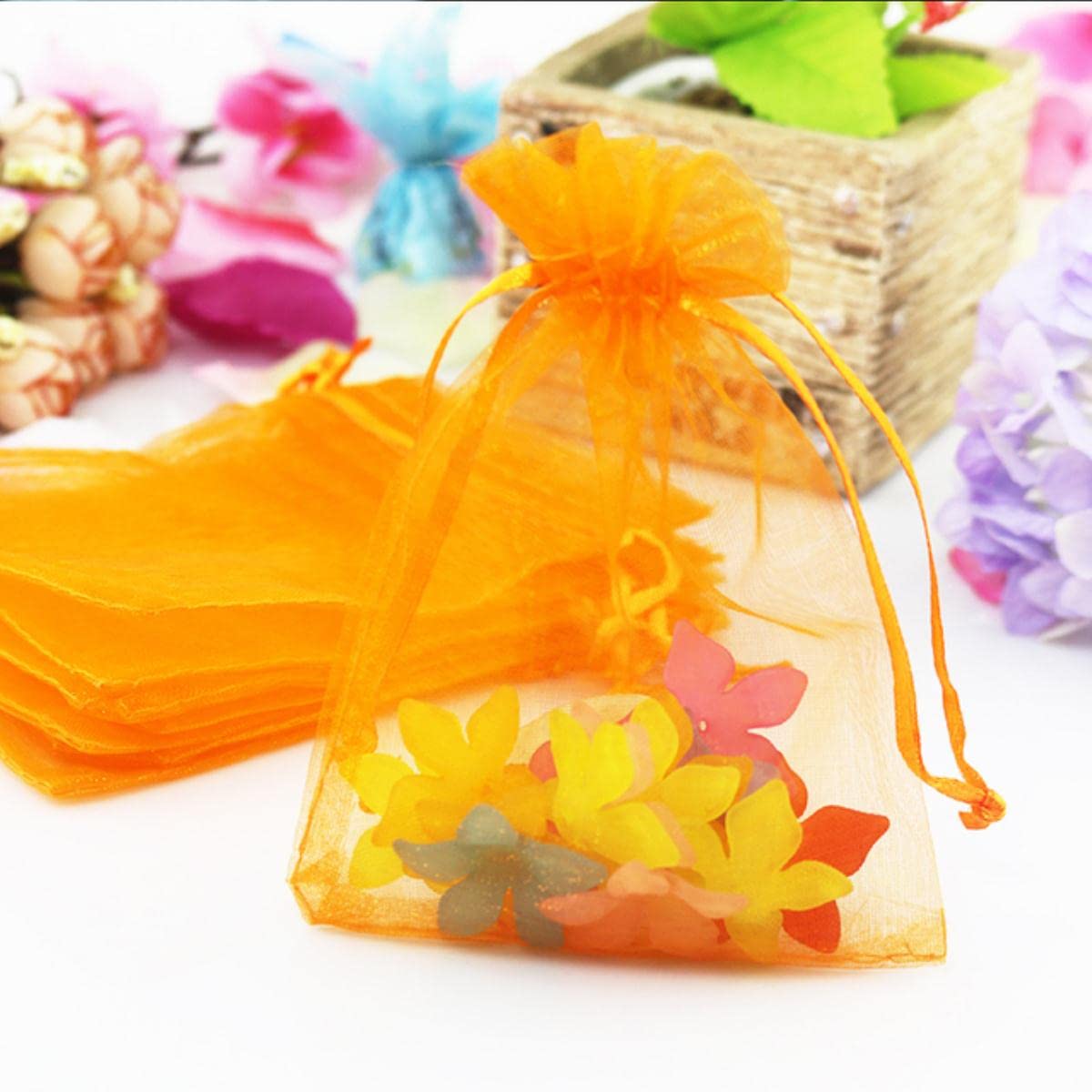 10 sztuk 15x20 17x23 20x30 Organza Torby Opakowania Woreczki Bożonarodzeniowe Biżuteria Torba Ślub Dekoracja Urodziny Party Supplies Craft Bag(Oranje,1 count (Pack of 1))