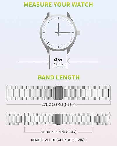 Miniatura 3 de Correa de reloj de metal de liberación rápida de 0.866 in, correa de acero inoxidable duradera y elegante para reloj Samsung, reloj Garmin, reloj