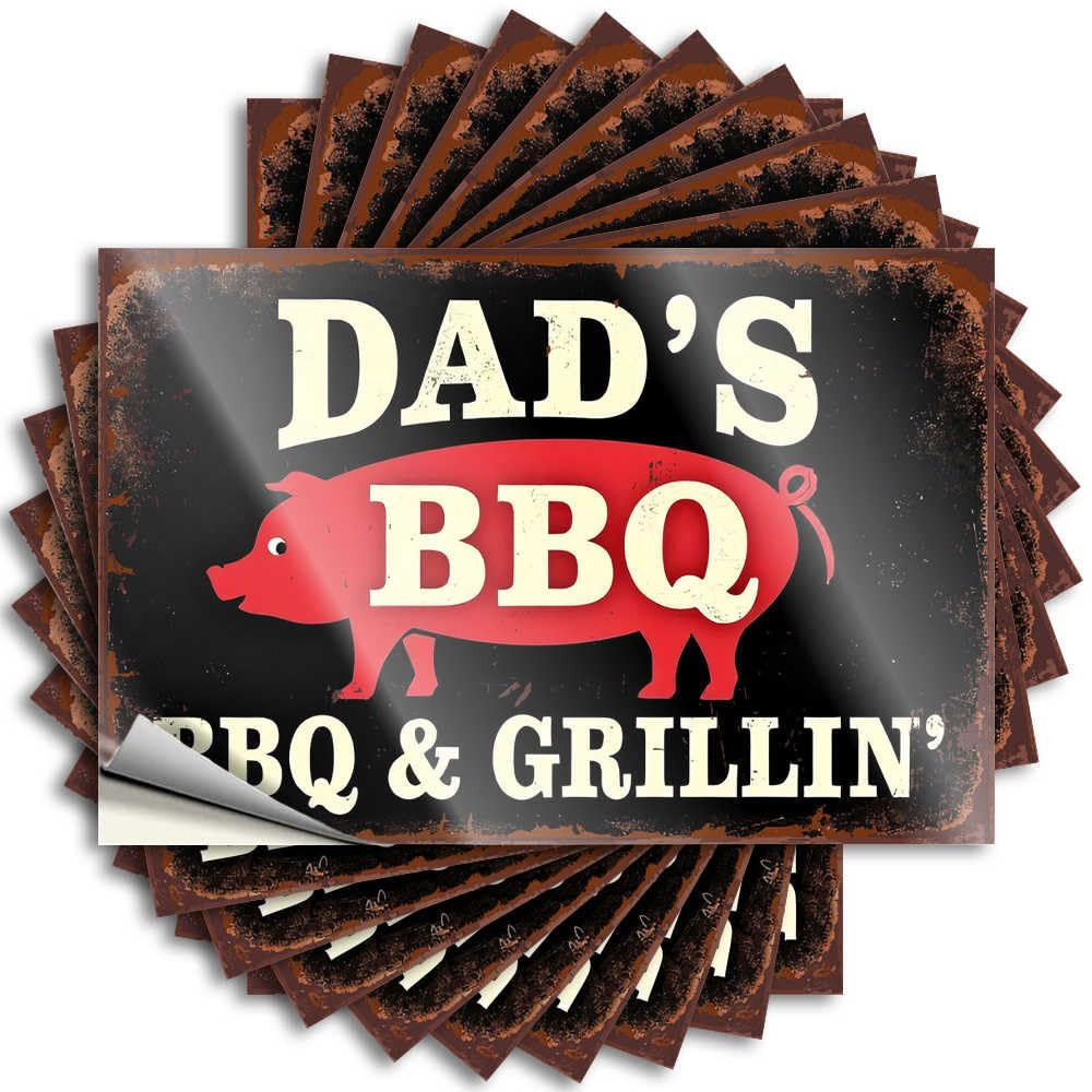 Abipuir Funny Bumper Stickers Grilling with Dad's BBQ Stickers 10Pcs Man Cave Funny Signs Men Decor(12X18CM)
