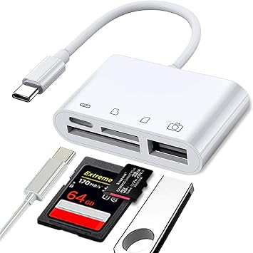 USB C to SD/MicroSD Card Reader for iPhone 15/16/17, 4-in-1 USB C to Camera Memory Card Reader Adapter with Charging Port Compatible with iPhone/iPad/MacBook Pro/Chromebook/Samsung Galaxy 25 and More