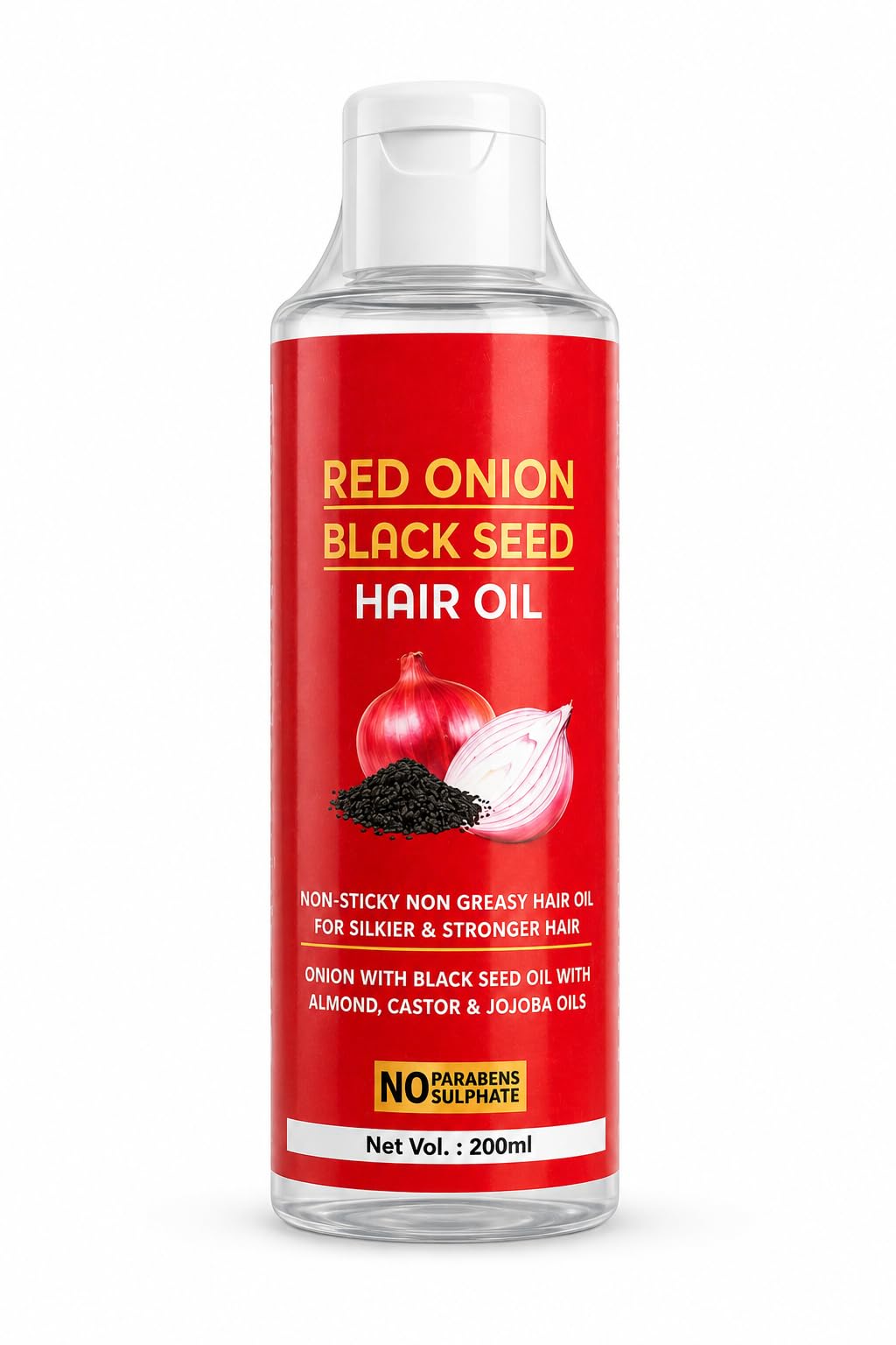 Red Onion Black Seed Hair Oil for long shining hair, 200ml | Non-Sticky & Non-Greasy, Almond, Castor & Jojoba, Silkier & Stronger Hair, No Parabens & Sulphate, Hair Growth Oil-image-24