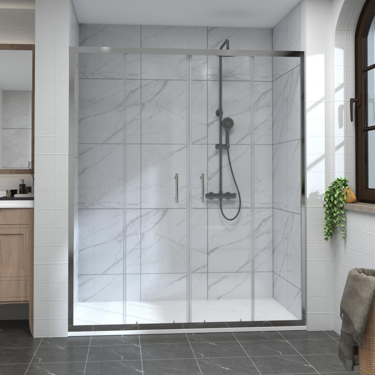 Aquariss 1600mm Chrome Sliding Shower Door Enclosure