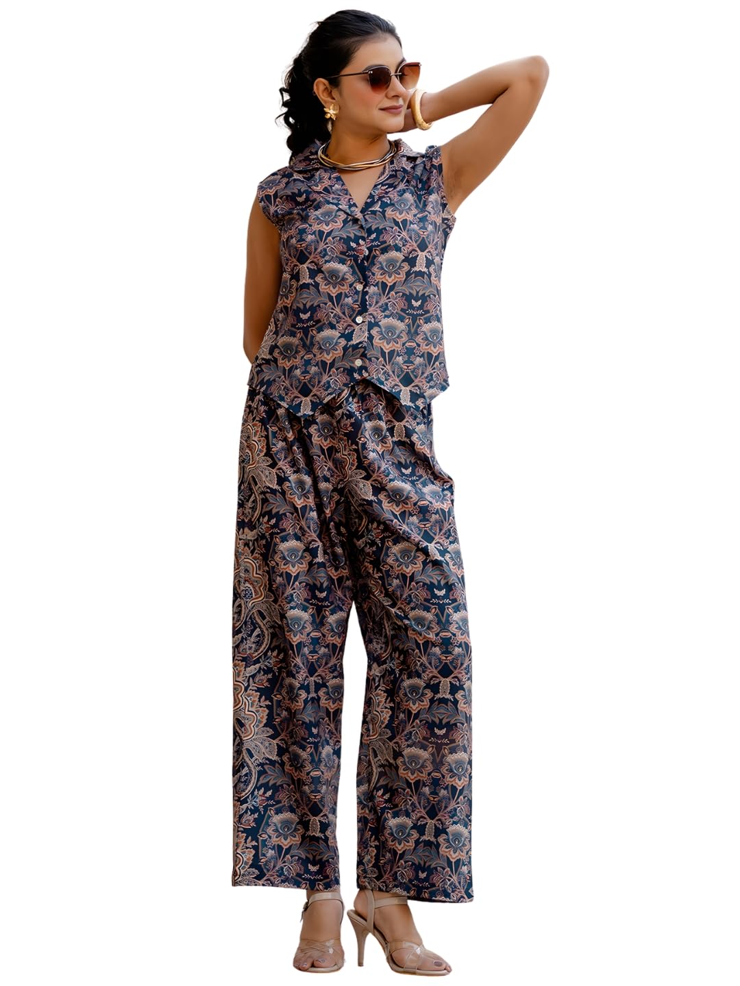 navlik Women's Rayon Printed Straight Top with Matching Pant - Elegant Sleeveless V-Neck for Casual and Office Fashion for Women (NK-WD50)-picture-30