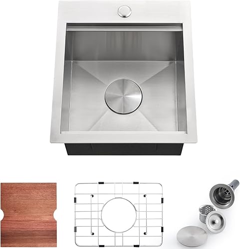 Fregadero de barra de cocina de 15 x 17 pulgadas, fregadero de barra de acero inoxidable de 15 pulgadas, estación de trabajo, fregadero de cocina