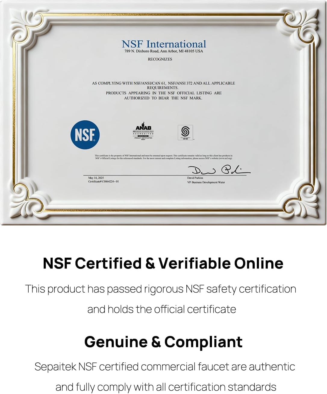 NSF Certified Lead-Free Commercial Sink Faucet 8 inch Center Spread, Wall Mount Kitchen Sink Faucet 2 Hole with 12" Swivel Spout, Brass Faucet with Ceramic Valve, Installation Kit Included