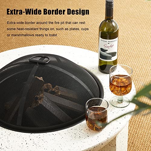 Glitzhome 27.5" D Outdoor Patio Modern Faux Terrazzo Mgo Wood Burning Fire Pit For Garden Patio, Law, Balcony, Backyard #TOP5