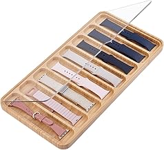PH PandaHall 8 Slots Watch Strap Organiser Made of Wood Watch Strap Storage Box Tray Watch Band Display Organiser with Lid Suitable for Most Sizes of Watch Straps, 19 x 37.5 x 1.7 cm