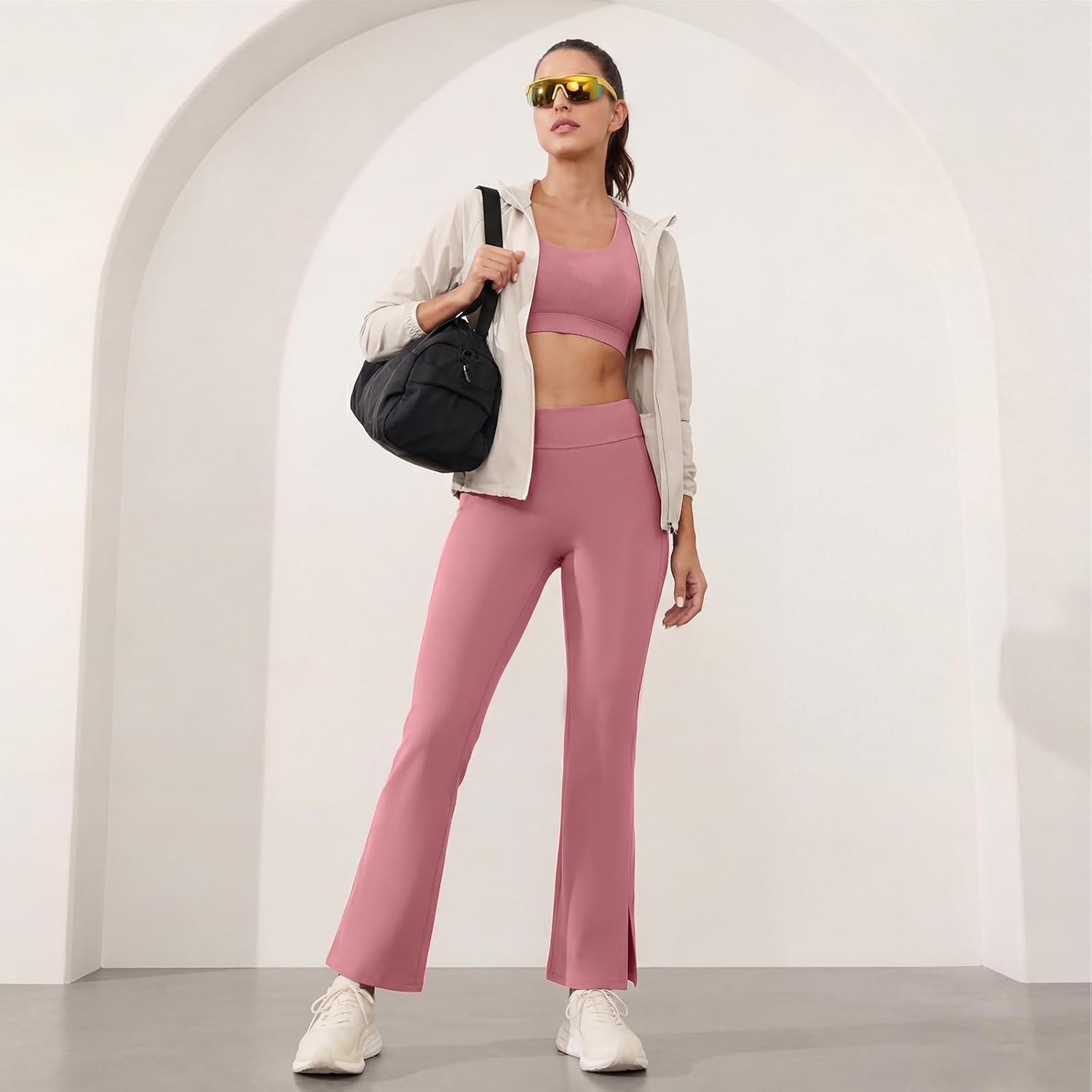 Women's High Waist Side Slit Flare Workout Leggings Clearance Tummy Control Butt Lifting Yoga