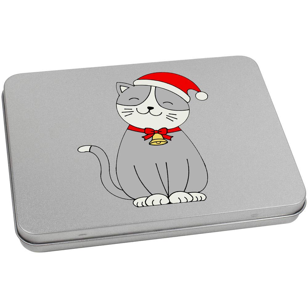Azeeda 170mm 'Christmas Cat' Metal Hinged Tin/Storage Box (TT00136294)
