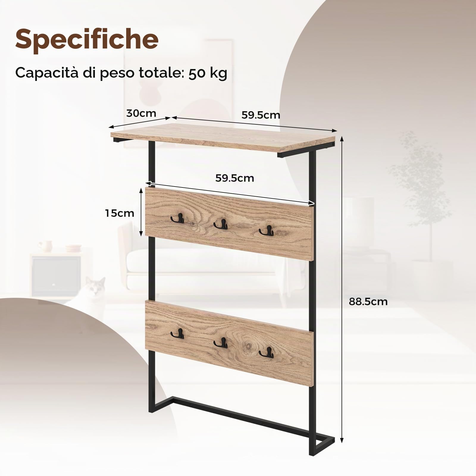 COSTWAY Appendiabiti da Parete per Ingresso, Appendiabiti da Muro con 6 Ganci, Struttura in Metallo Robusta, Mensola Salvaspazio, per Ingresso Bagno Cucina