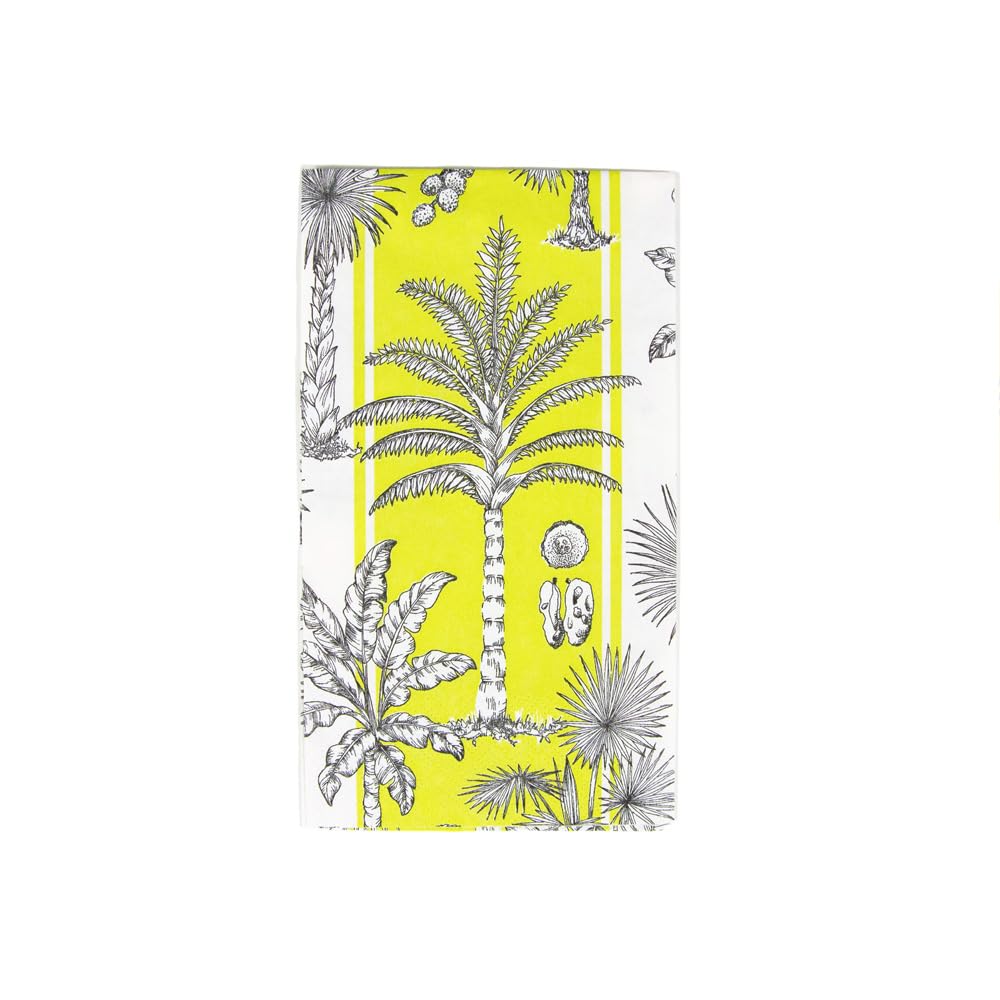 Servilletas de toalla premium Caspari Southern Palms, tejido tacto tela verde y blanco