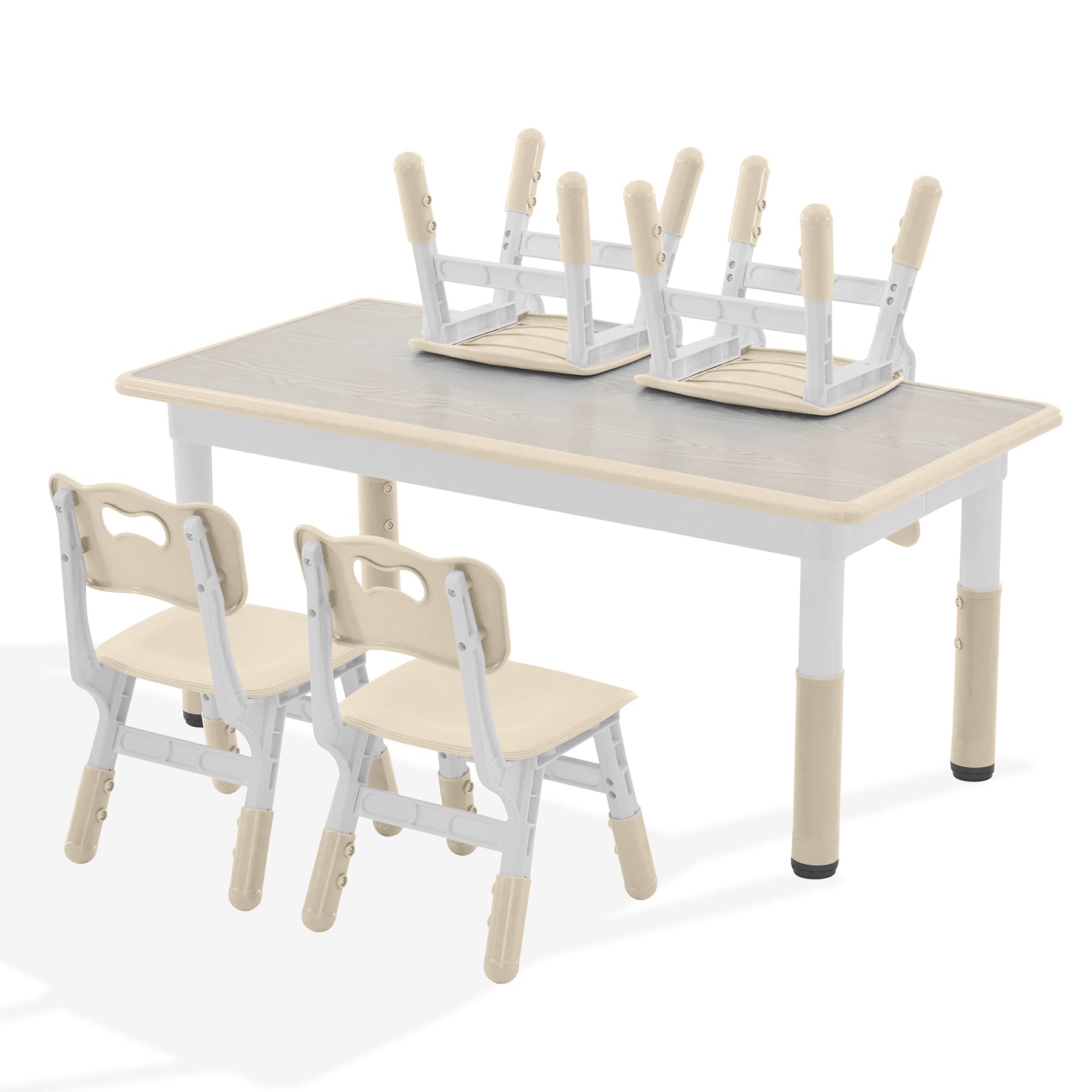 Kids Study Table and Chairs Set, Height Adjustable Toddler Table and Chair  Set for Kids Ages 3-8, Graffiti Desktop (Burlywood 2)