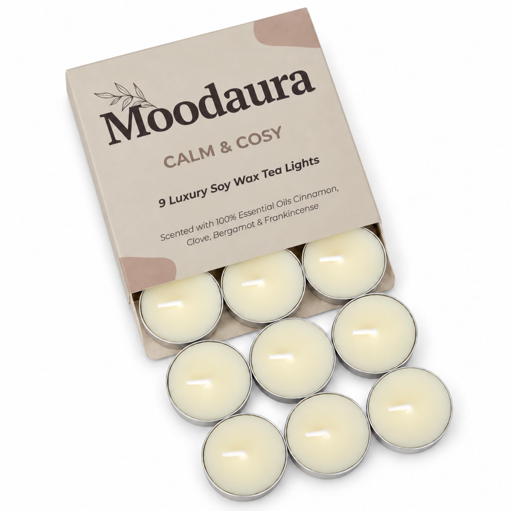 Moodaura 9X Tealights Cinnamon Clove Bergamot & Frankinsense Essential Oils