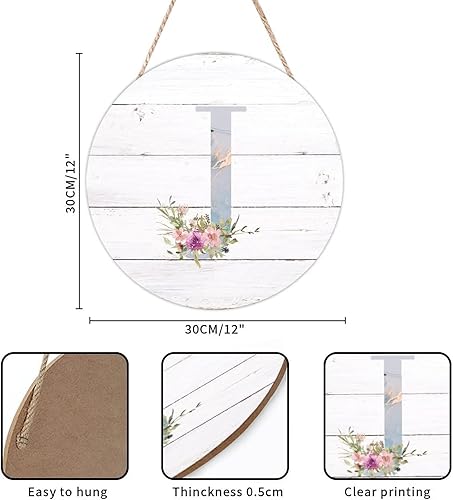Vista 95 de Welcome Sign Front Decor Initial Letter B Round Wood Sign Monogram Purple Floral Wooden Plaque Blossom Floral 10in Country Wood Hanging Signs for
