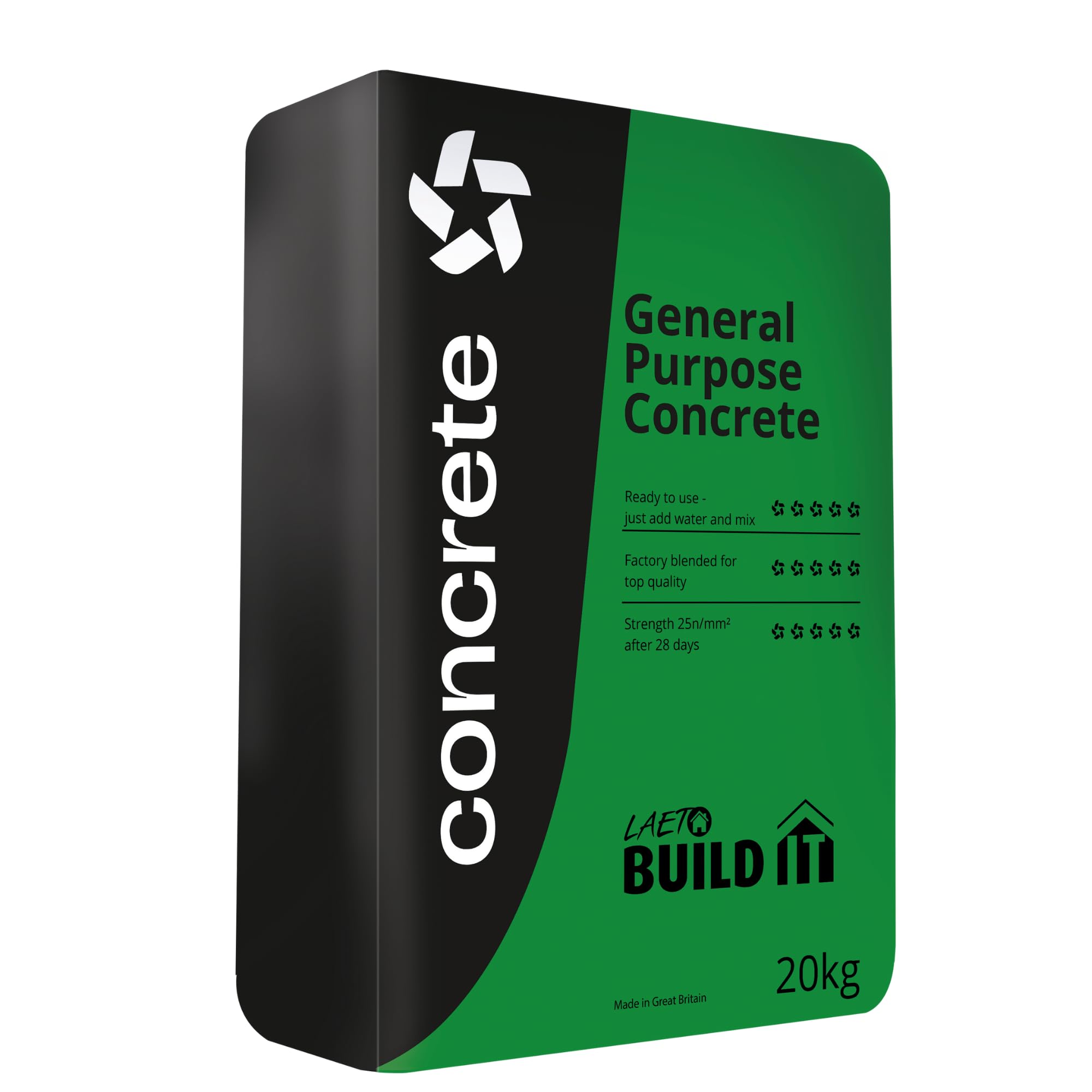 LaetoGeneral Purpose Concrete – 20kg Pre-Mixed Concrete for Paths, Patios, Steps, Repairs & DIY Projects – Ready to Use – High Strength with Graded Aggregate – Just Add Water