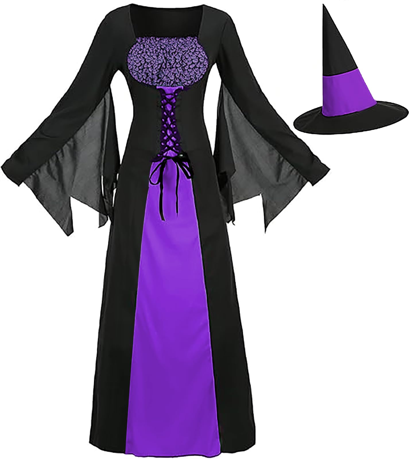 Witch Dress for Women, Medieval Vintage Wicked Witch Halloween Costume Gothic Sorceress Cosplay Long Dresses
