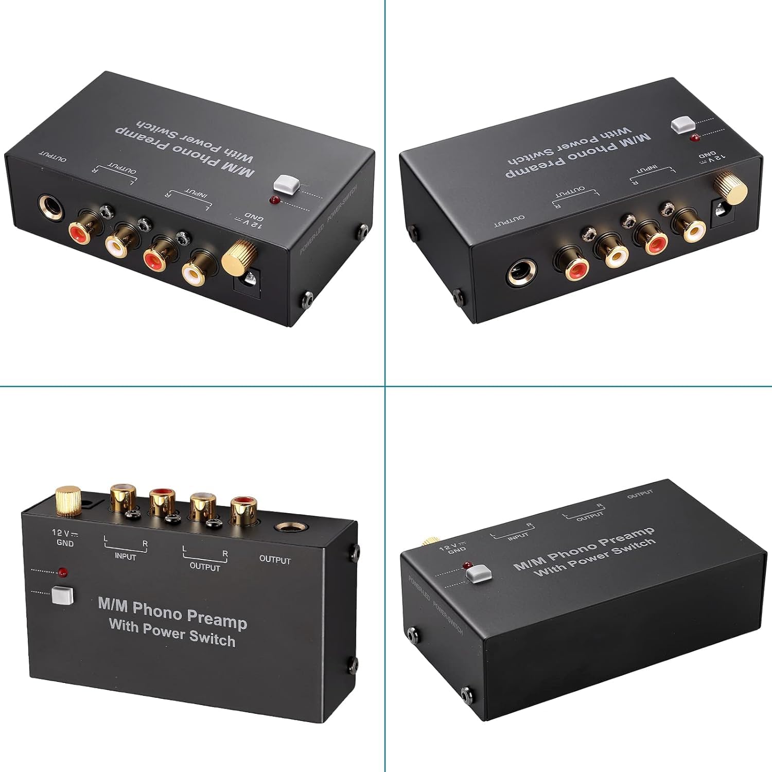MM Phono Preamplificatore, Mini Preamp Fono DC 12V Audio Stereo per Giradischi a Basso Rumore con Ingresso/Uscita RCA