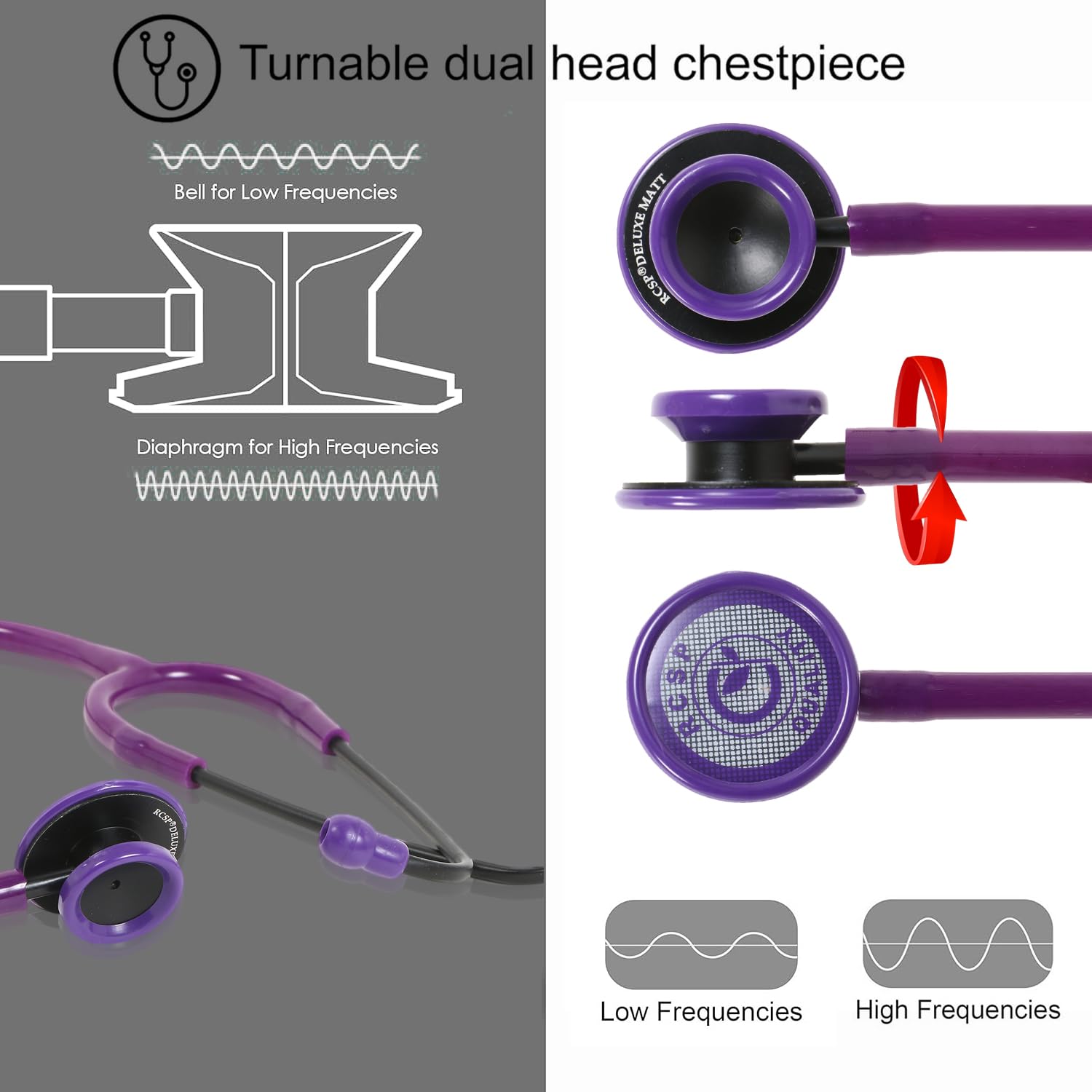 RCSP Micro Stethoscope for Doctors and Medical Student, Adult | Lightweight Chest Piece with Flexible Single Head, Purple | Aluminum 1