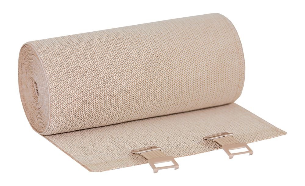 Höga Lan, Textilelastische Kompressionsbinde mit kurzem Zug - 12 cm x 5 m gedehnt – sehr hautfreundlich, atmungsaktiv, elastisch, waschbar (Packung mit 4)