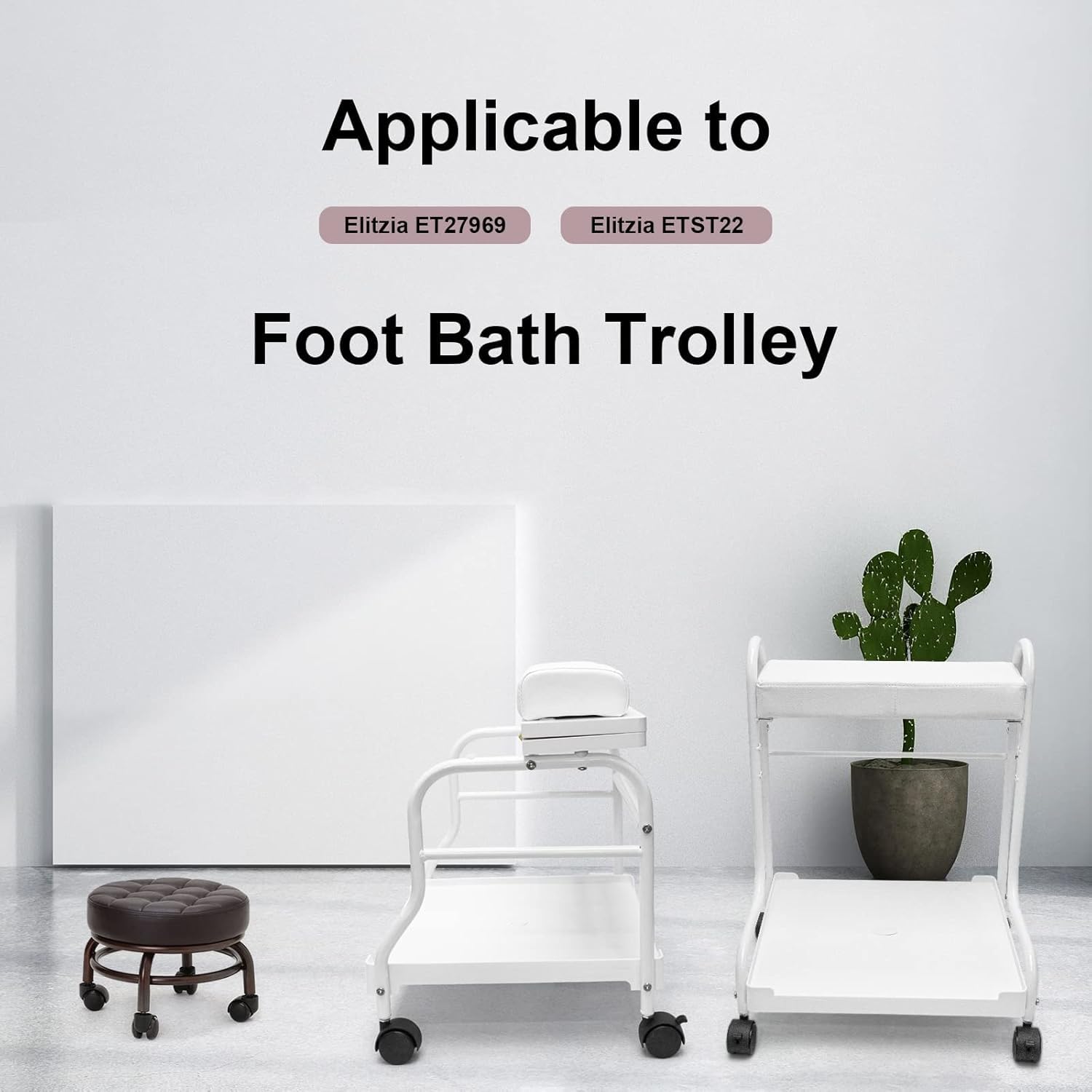 Taburete de pie de pedicura para salón de belleza SPA reposapiés de baño de pies de dos colores opcionales asiento de soporte grueso ruedas de calidad ET285000 (marrón oscuro) 7