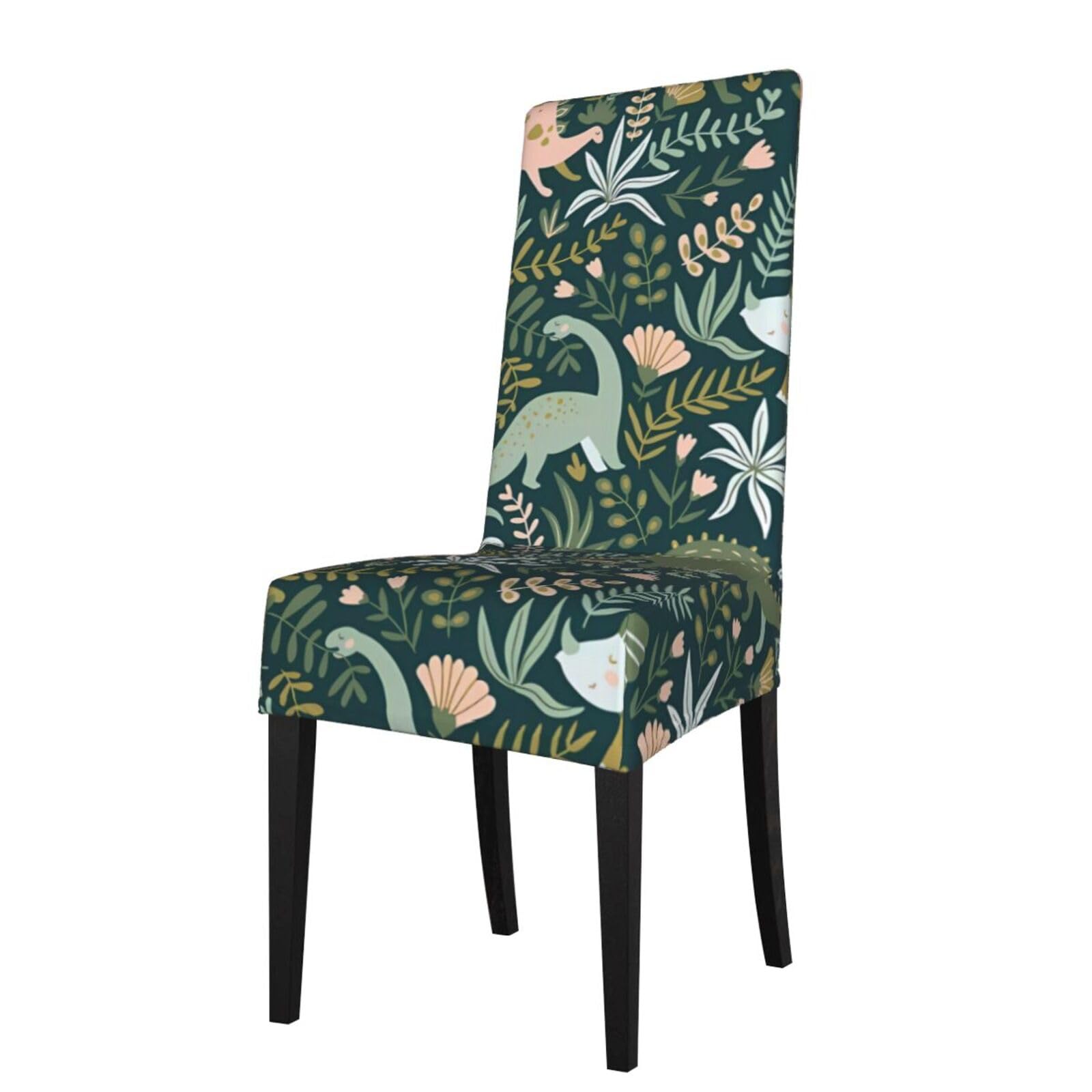 Yyhwhjde Black Cute Dinosaur Prints Dining Chair Throw Covers - Stretchable Spandex Slipcovers For Chair Protection & Refreshing Your Dining Room