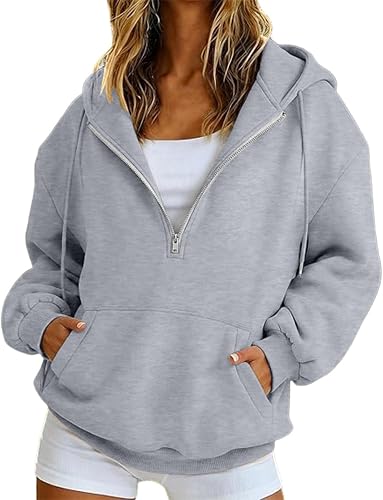 70% off deal for Womens Zip Up Hoodie Half Zip Pullover With Hood Fall Winter Oversized Hoodies Long Sleeve Sweatshirt With Pockets on Amazon