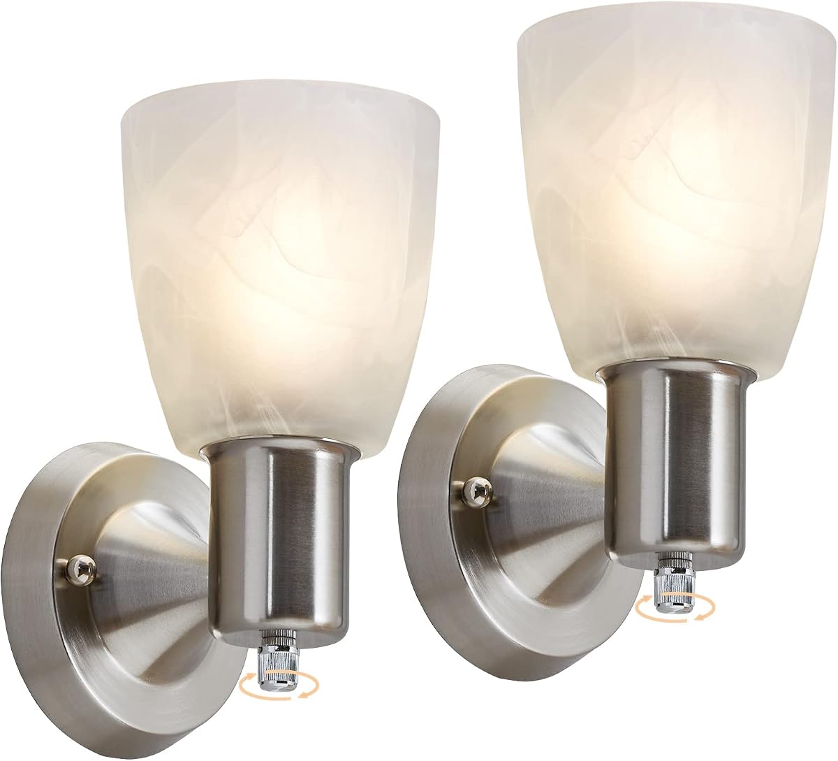 EJIAXIN Wall Sconces Set of 2,Brushed Nickel Vanity Lights for Bathroom | Modern Wall Light Fixtures with Rotary Switch,Wall Mount Light with Frosted Glass,Farmhouse Lamp for Bedroom Living Room