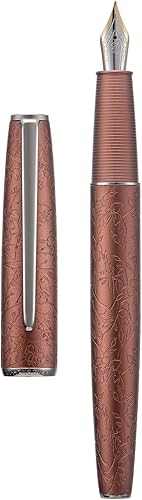 Miniatura 10 de Hongdian - Pluma estilográfica de aluminio rosa A3 diseño de grabado de flor de iridio bolígrafo de escritura consistente con convertidor de tinta y