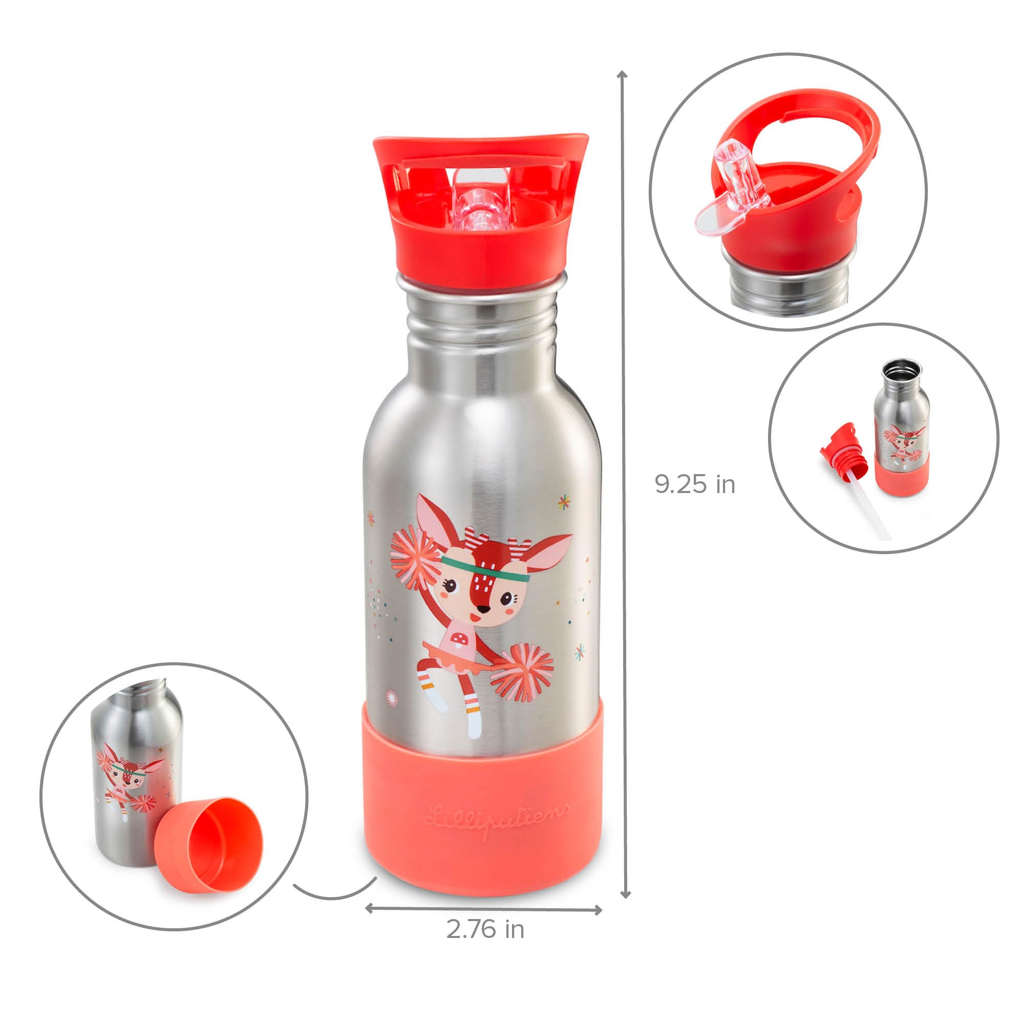 Lilliputiens - Botella para niños de acero inoxidable 600 ml - Wonder Stella - Con pajita y base de silicona antichoque - Perfecta para la escuela, picnics y paseos - Desde 2 años - 84471