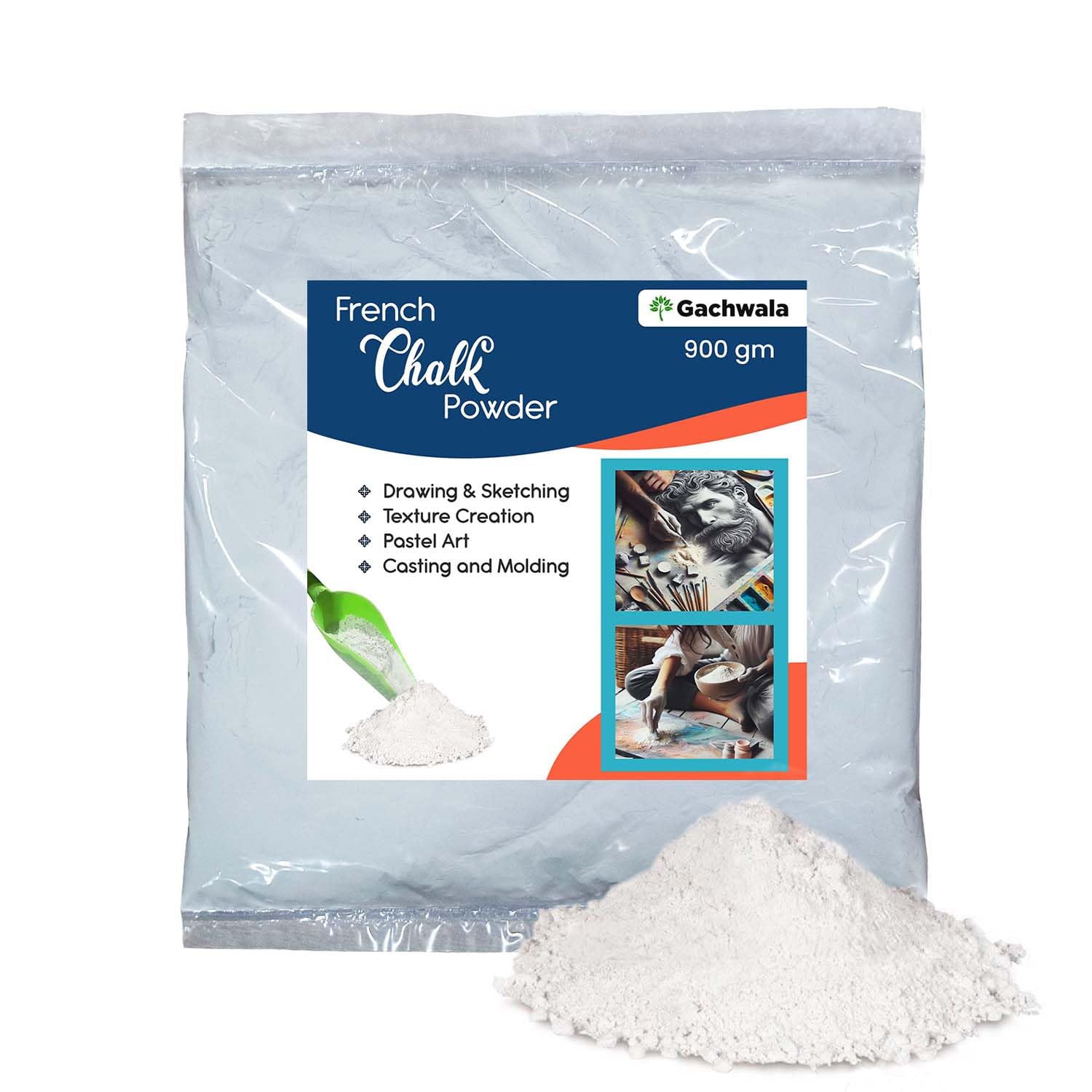 Gachwala French Premium Chalk Powder - 900g | Industrial Grade Talc Powder for Manufacturing, Cosmetics, and Crafts | Smooth Texture, Non-Stick Properties