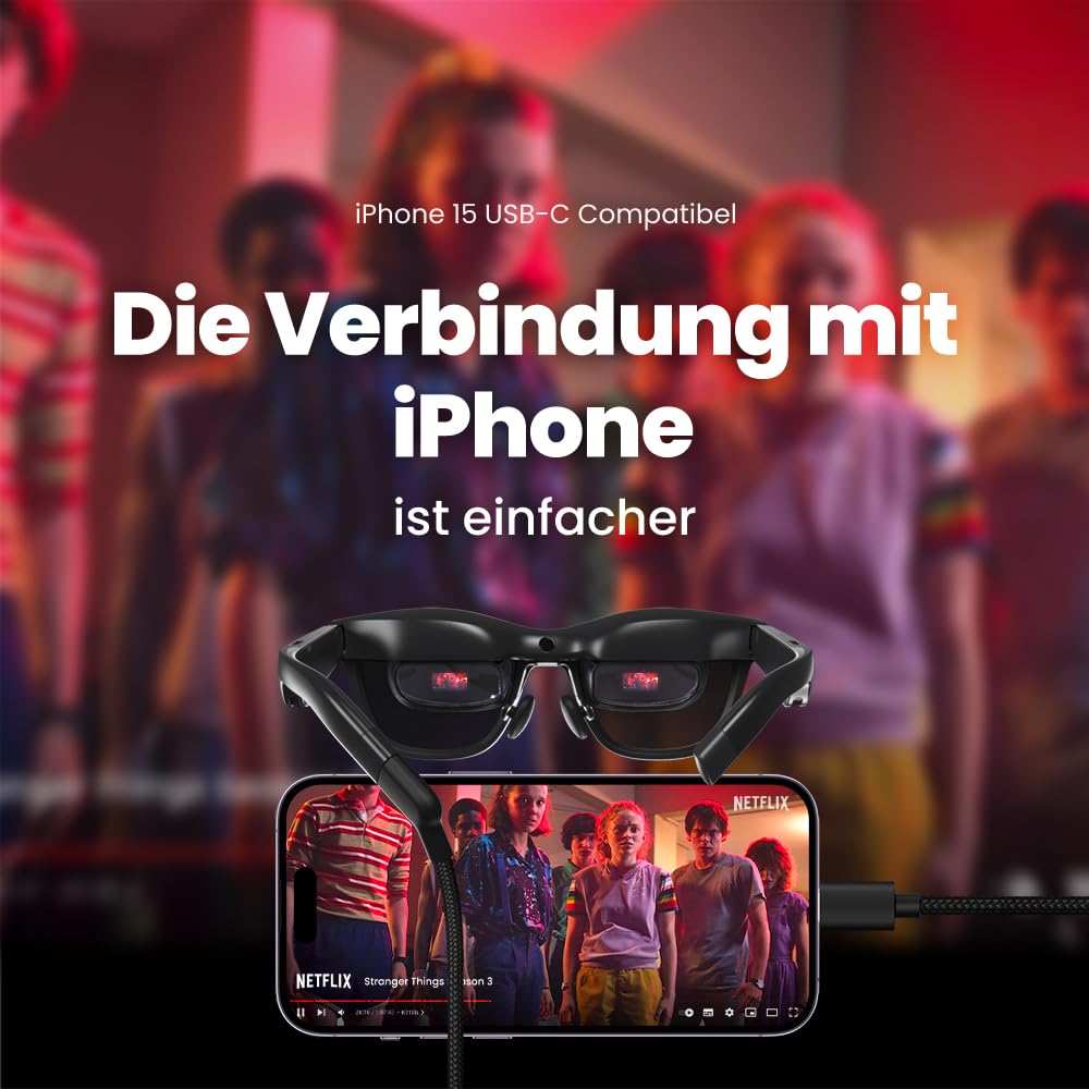 XREAL Air 2 AR Brille, XR Brille mit tragbarem Bildschirm bis zu 330", 72g, 120Hz 1080p, AR Glasses kompatibel mit iPhone 17/16/15, Android (nur USB-C DP),Steam Deck,ROG Ally, PC/Mac, HDMI mit Adapter