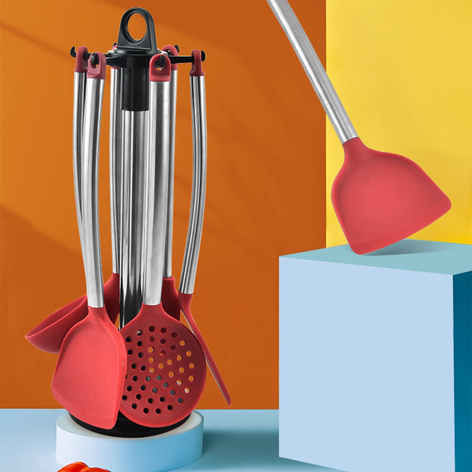 11 Pezzi Set di Utensili da Cucina, in Silicone, Resistenti al Calore, con Porta Utensili, Set di Utensili da Cucina, Lavabili in Lavastoviglie