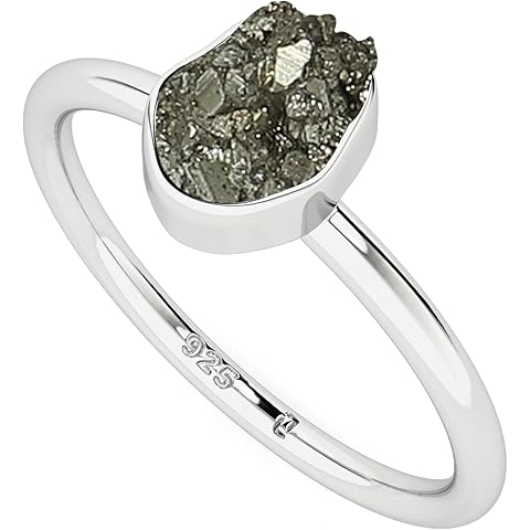 LUSTRE AND LIGHT Natural Rough/Raw Gemstones Stackable Ring for Women in Sterling Silver, Birthstone Jewelry Gifts for Her (Bezel-Set)