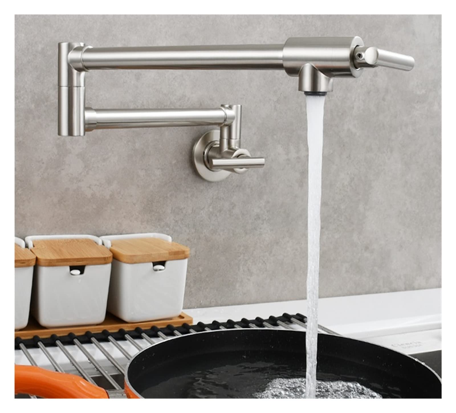 Robinet de cuisine pliant rotatif eau froide mural double commande