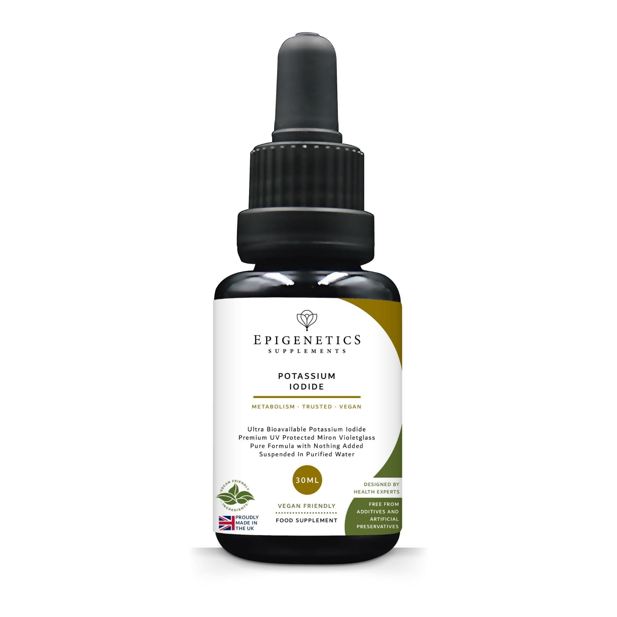 Potassium Iodide Supplements 30ml | 150mcg Iodine Liquid Per Drop (High Strength) | Premium UV Blocking Miron Violet Glass | Vegan Supplement UK Made | 7 Month Supply by Epigenetics