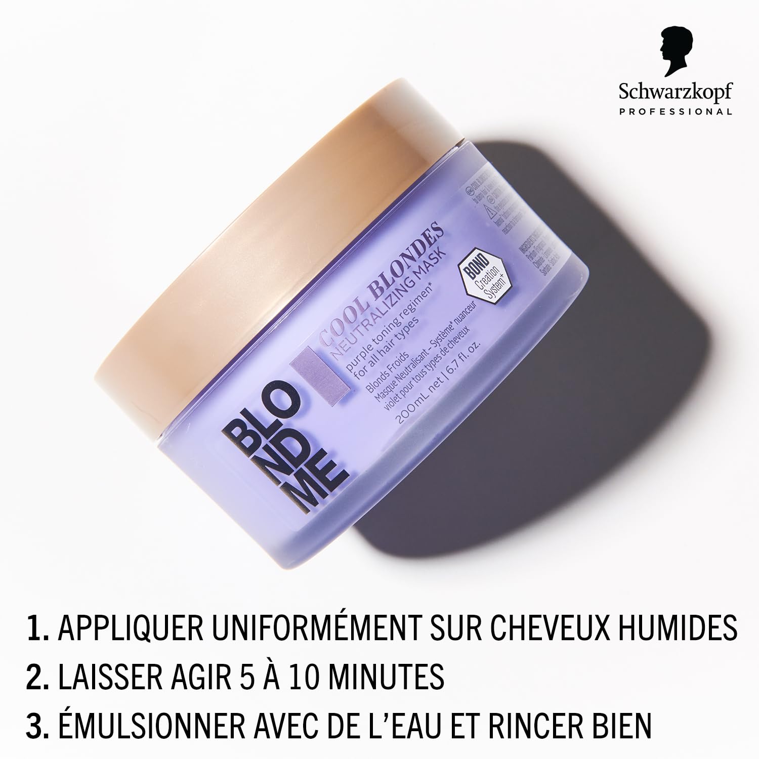 Schwarzkopf Professional BLONDME Cool Blondes Masque Neutralisant Cheveux Colorés Éclaircis 3D Bond Creation Technology Complexe De Protéines Fleur De Velours Rafraîchissant Adoucissant 200 ml