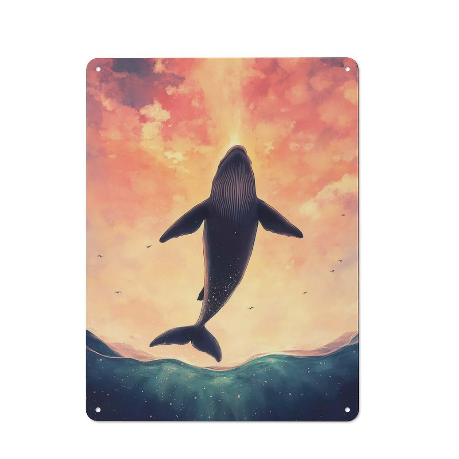 Junmoney Whale Leaping Sunset Vintage Tin Sign 40X30cm With For Hallway Wall, Suited To New Home Decorators, For Retro Home Interiors