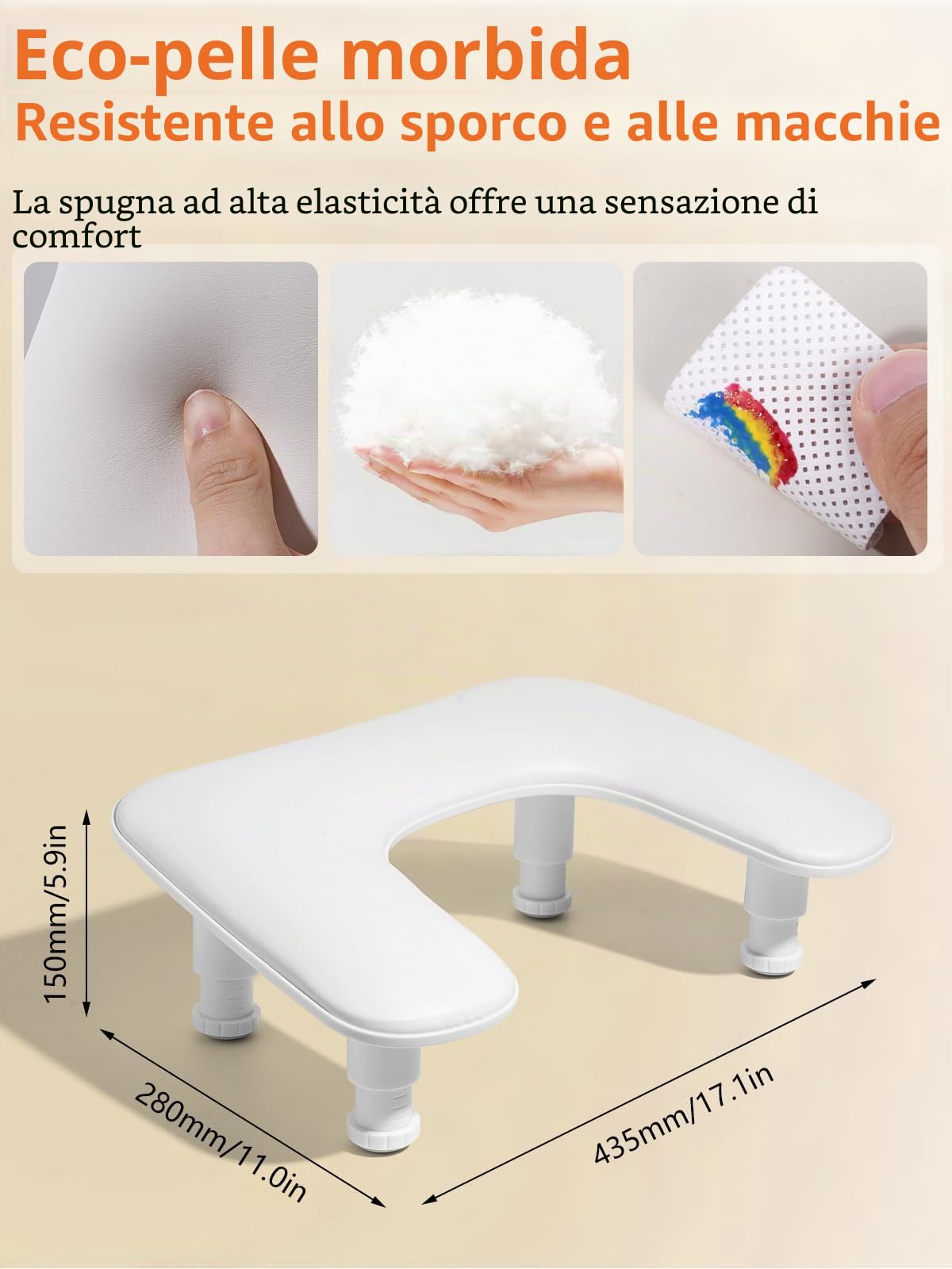 Deciniee Poggiamano per Unghie: Forma U Appoggia Mani per Unghie - Altezza Regolabile Poggia Mani per Unghie per Tavolo Manicure Tavolo Estetista per Unghie - Bianco