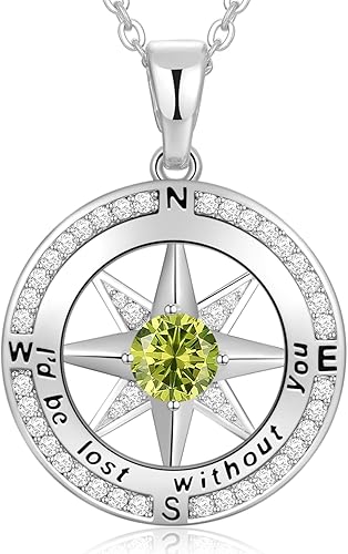 Miniatura 7 de Collar de piedra natal de brújula para mujer collar de plata de ley 925 regalos para esposa novia mamá amigas ella en cumpleaños aniversario Navidad