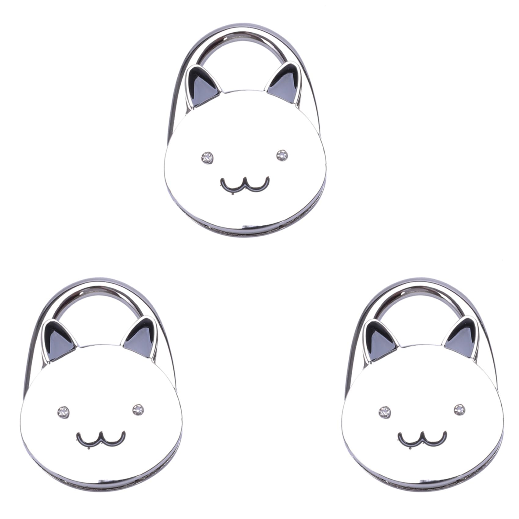 Hndhbfgrt 3X Cartoon Foldable Silver Tone Handbag Hook Antislip Rubber Base