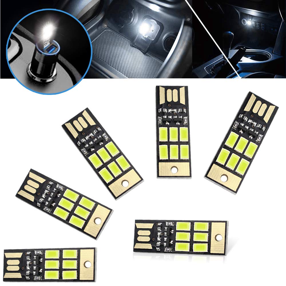 Viesyled 6 PCS Car Mini USB LED Light Universal Auto Dust-to-dawn Sensor Key-chain Night Light Replace for Car Interior Home PC Laptop Portable Charger Decoration Lights(white)
