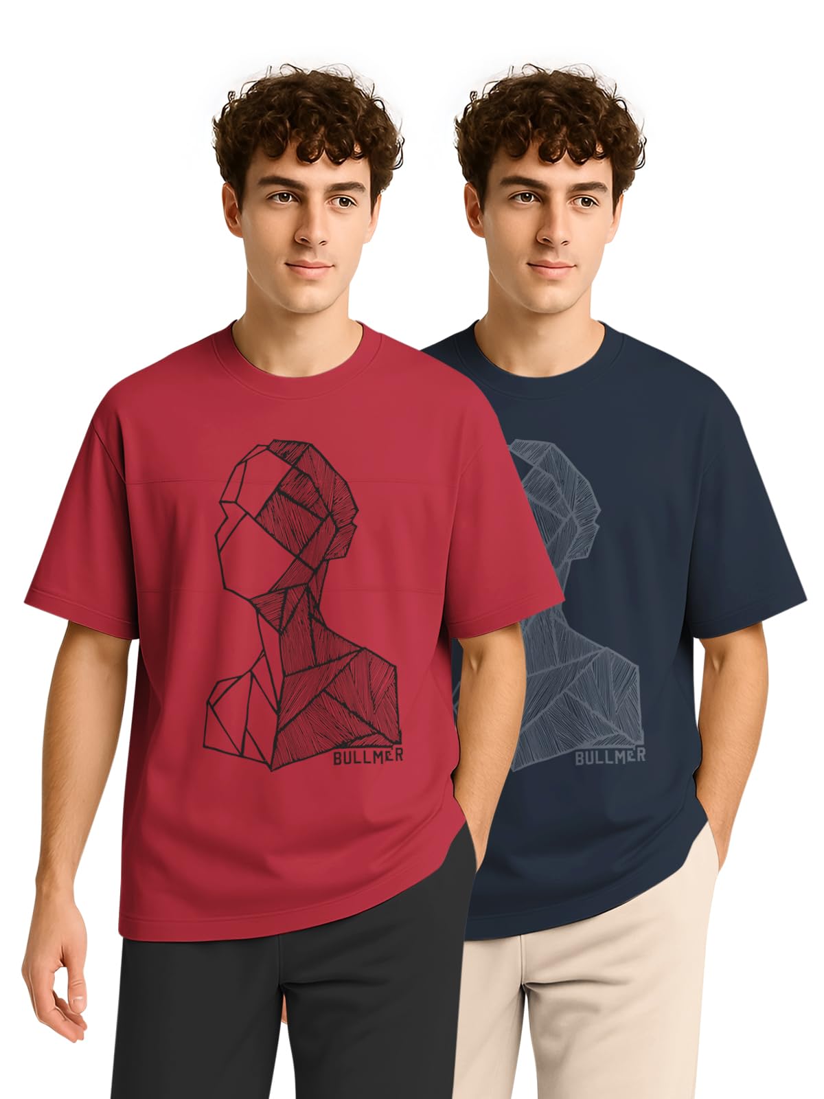 BULLMER Trendy Half Sleeve Oversized Cotton Blend Crew Neck Tshirt for Men - Pack of 2