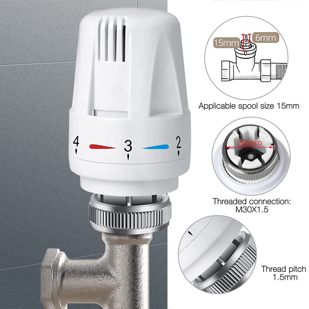 Set 6 Testine Termostatiche M30x1.5 - Controllo Temperatura Radiatori Per Casa E Ufficio - Foto 8