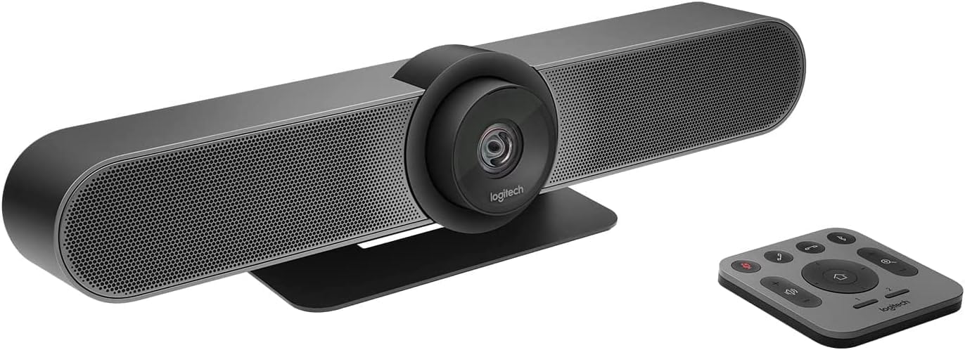 Logitech MeetUp Telecamera PTZ UltraHD 4K per sale conferenze con supporto TV (fino a 55") - Zoom 5x, microfoni Tri-Array, altoparlante, telecomando, RightSight, RightSound, Bluetooth, Plug & Play