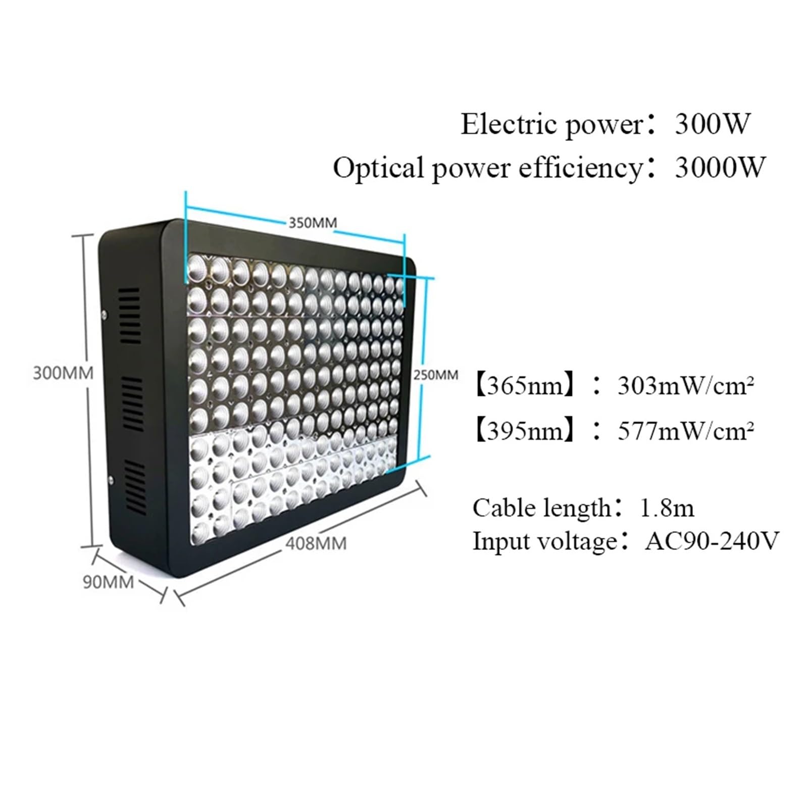 Lampada ultravioletta a polimerizzazione UV a rapida essiccazione Professional 365nm 395nm 405nm for stampa 3D Vernice UV for PCB a getto d'inchiostro verde lucido Resina for saldatura Alta energia, a