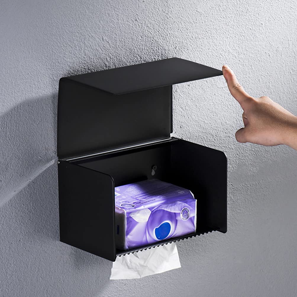 Cabilock Porta Fazzoletti Design Salvaspazio da Parete in Acciaio Inossidabile Nero Resistente alla Ruggine e Contenitore per Bagno
