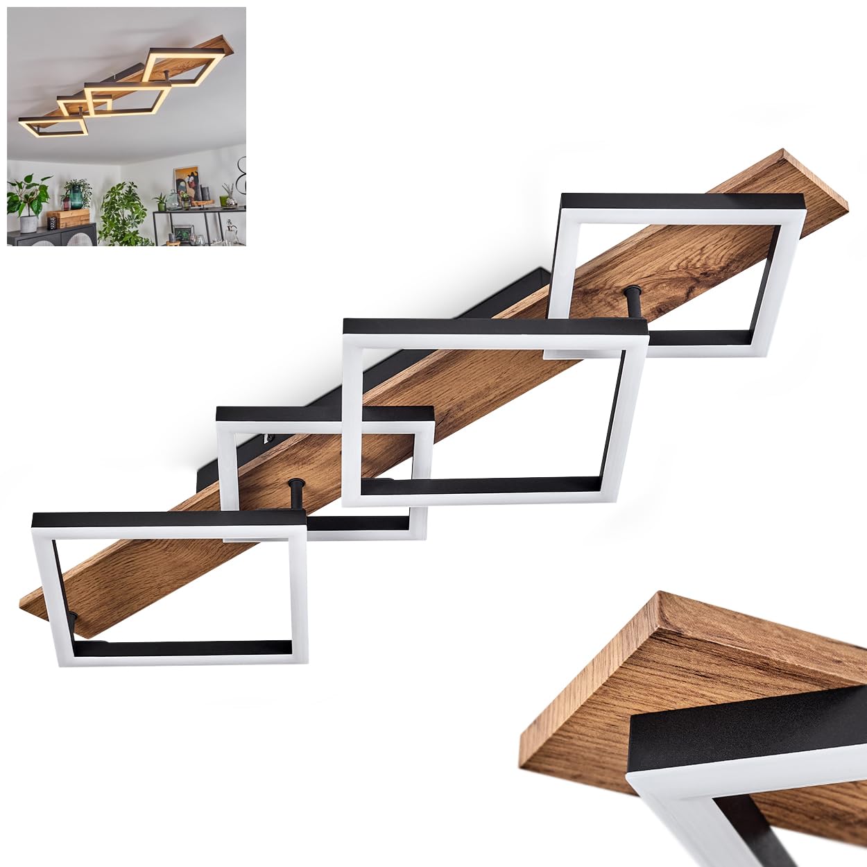 Hofstein Light/Black Cascada Led Ceiling Modern Ceiling Made Of Metal/Mdf/Plastic In Black/Wood Look/White, 4-, 30 Watts, 3350 Lumens, 3000 Kelvin