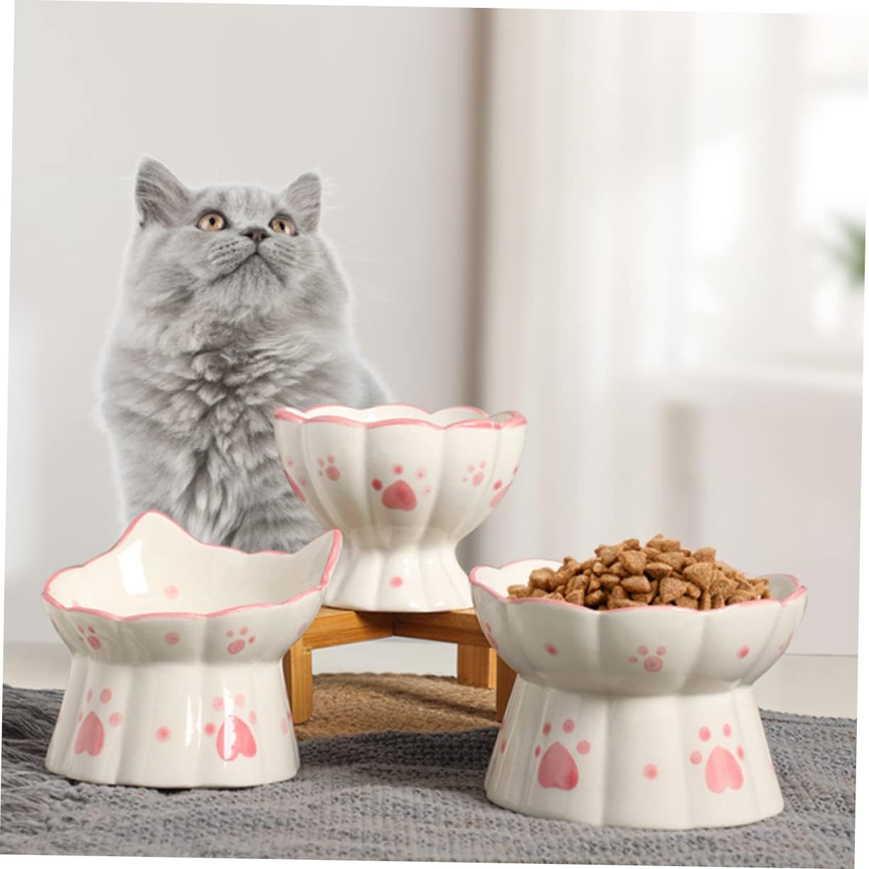 MERRYHAPY Cat Feeding Bowl Stand Elevated Cat Food Bowls Pet Feeder Stand Neck Guard Pet Feed Tool